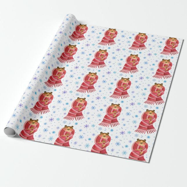 Presente Papel de enrolamento de tigres de Natal/Ano Novo (Desenrolado)