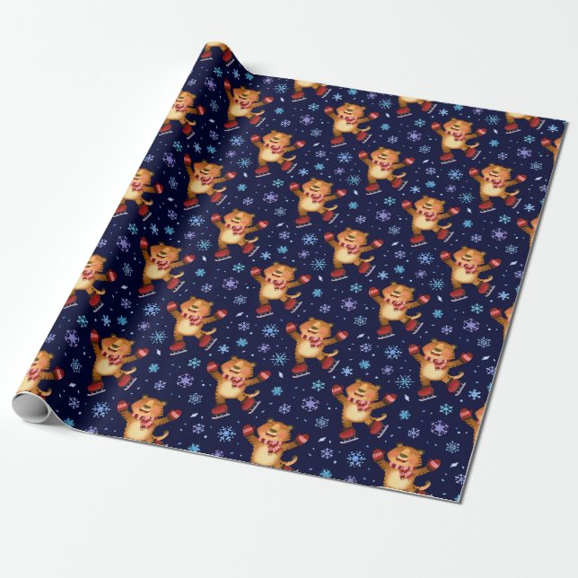 Presente Papel de enrolamento de tigres de Natal/Ano Novo (Desenrolado)