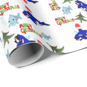 Presente Papel de enrolamento de tubarões de Natal