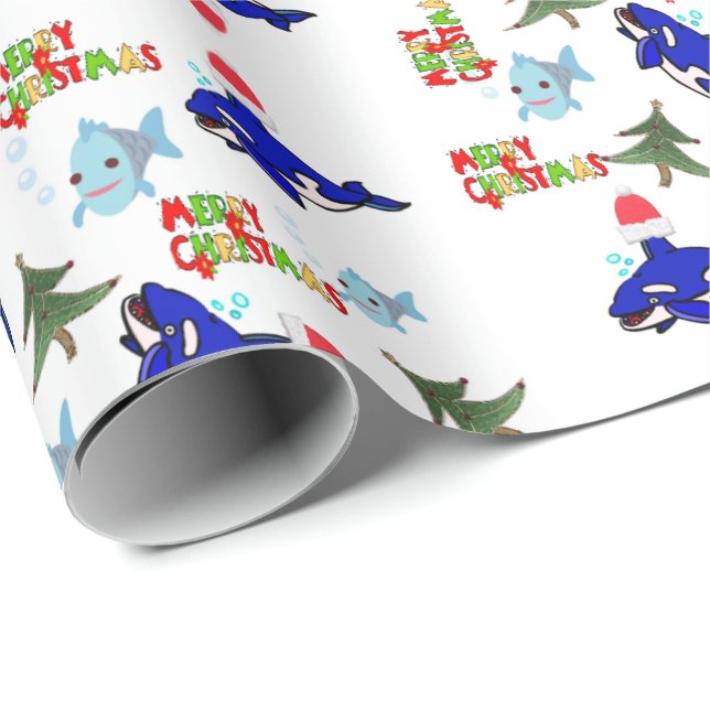 Presente Papel de enrolamento de tubarões de Natal (Ponta do rolo)