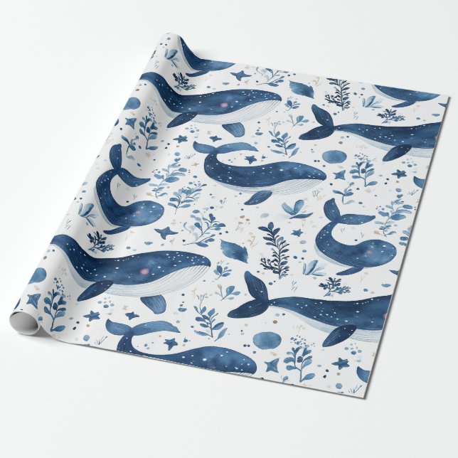 Presente Papel de enrolamento, Design de baleia branca, rol (Desenrolado)