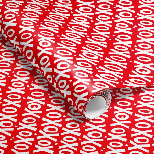 Presente Papel de enrolamento do Dia de os namorados XOXO (red and white XOXO patterned Valentine's Day gift wrap roll with tiny heart detail)