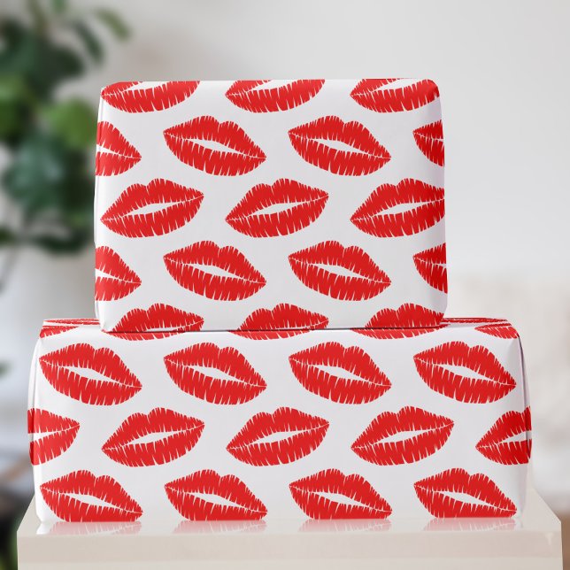 Presente Papel de enrolamento do Namorados do Kiss do Batom (Lots of lovely red lipstick kisses on this wrapping paper.)