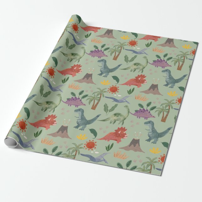 Presente Papel de enrolamento do padrão do dinossauro com a (Desenrolado)