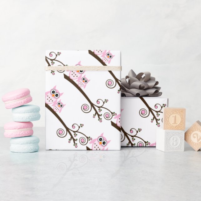 Presente Papel de enrolamento do tema da coruja branca e ro (Chá de bebê)