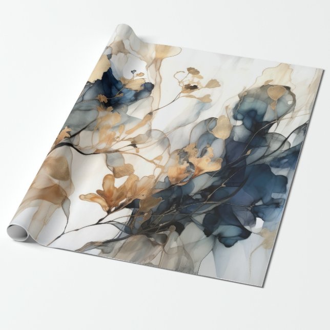 Presente Papel de enrolamento Dourado azul do marinho (Desenrolado)