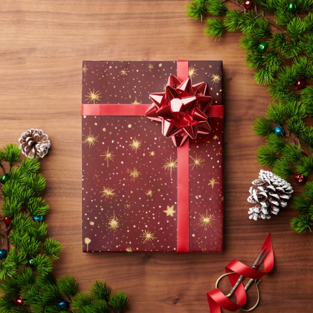 Presente Papel de enrolamento em estrela vermelha e Dourada (Presente de Natal)