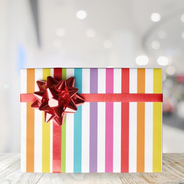 Presente Papel de enrolamento em fatias com ranhura (Rainbow Striped Party Wrapping Paper)