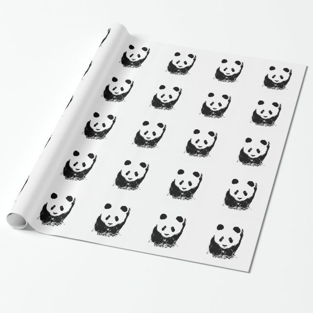 Presente Papel de enrolamento em Panda, Pop, branco preto (Desenrolado)