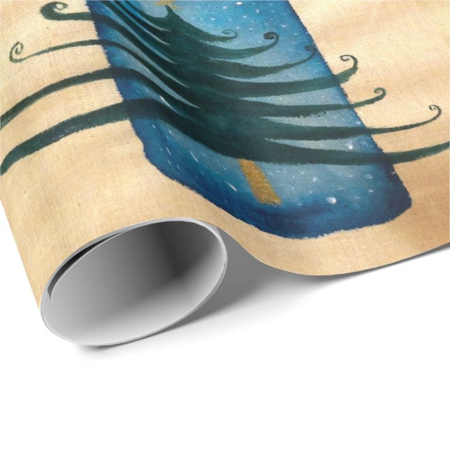 Presente Papel de enrolamento em X-mas da árvore de Natal,  (Ponta do rolo)