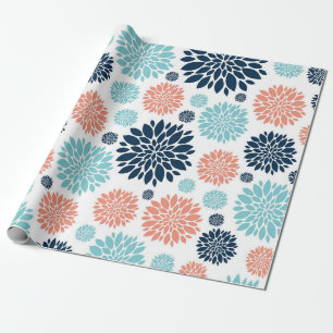 Presente Papel de enrolamento floral azul e coral
