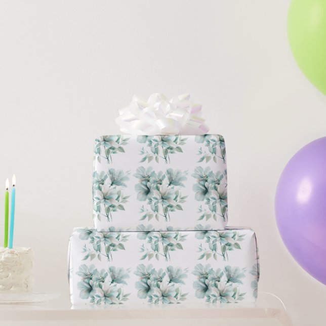 Presente Papel De Enrolamento Floral De Turquesa Leve (Presentes para festas)