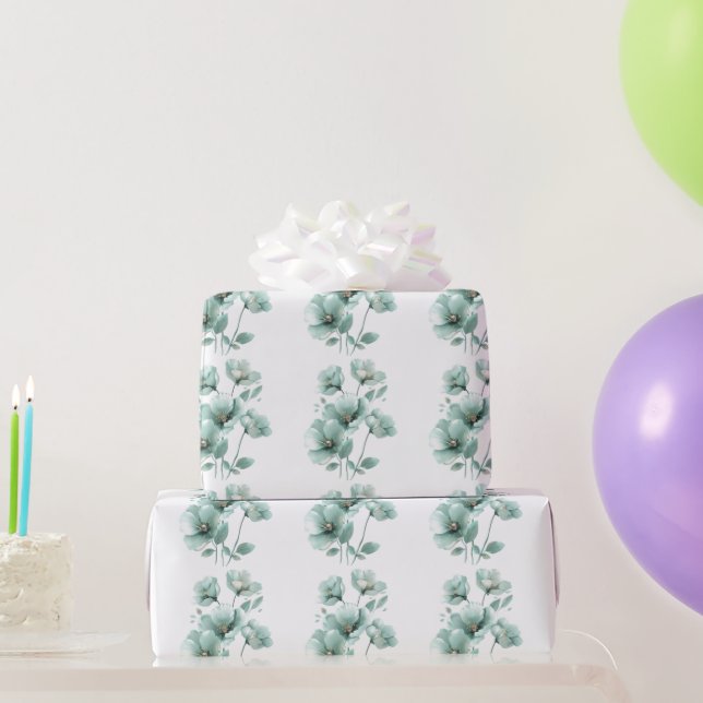 Presente Papel De Enrolamento Floral De Turquesa Leve (Presentes para festas)