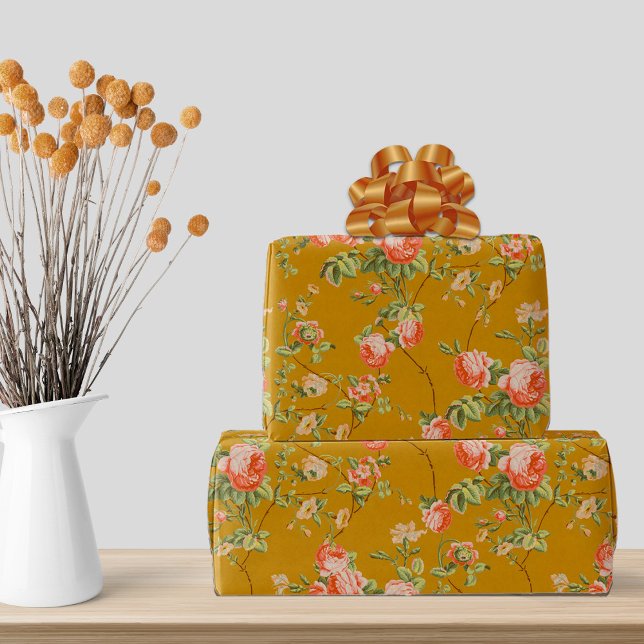 Presente Papel de enrolamento floral, Dourado e cor-de-rosa (Criador carregado)