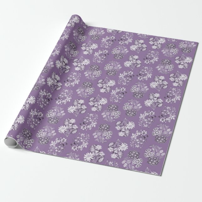 Presente Papel de enrolamento Floral monocromático da lavan (Desenrolado)