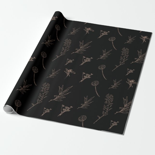 Presente Papel de enrolamento floral preto e Dourado (Desenrolado)
