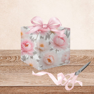 Presente Papel de enrolamento floral, rosa e branco