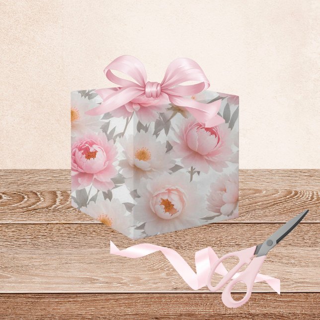 Presente Papel de enrolamento floral, rosa e branco (Criador carregado)