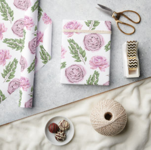 Presente Papel de enrolamento floral, rosa e púrpura