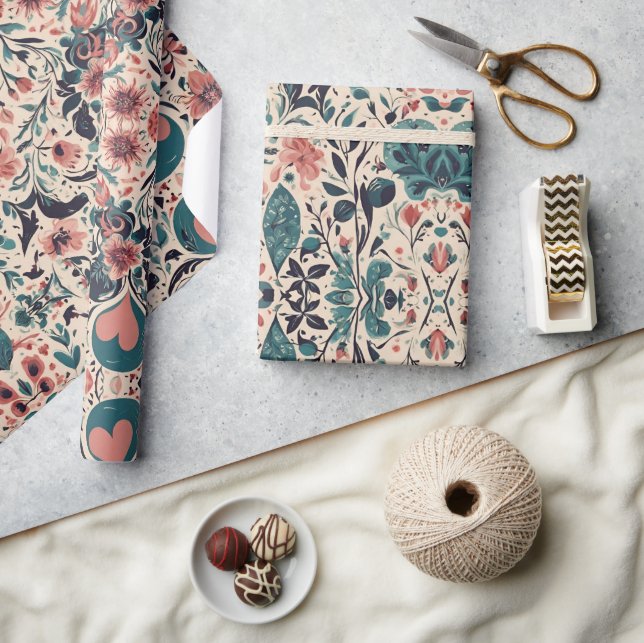 Presente Papel de enrolamento florescente de corações venen (Artesanato)