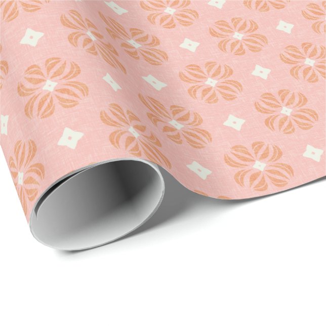 Presente Papel de enrolamento Geométrico Floral, Cor-de-ros (Ponta do rolo)