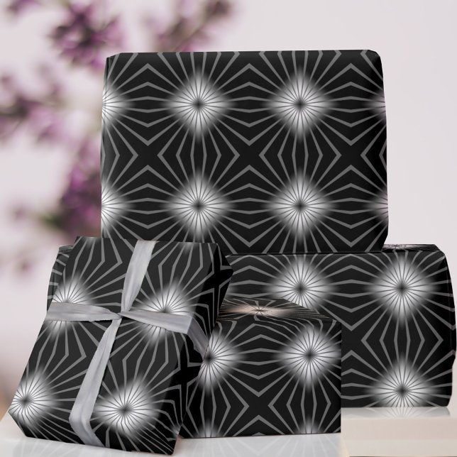 Presente Papel de enrolamento geométrico preto branco-preto (Funky black and white abstract wrapping paper just for you)