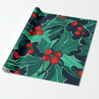 Presente Papel de enrolamento Holly e Berries