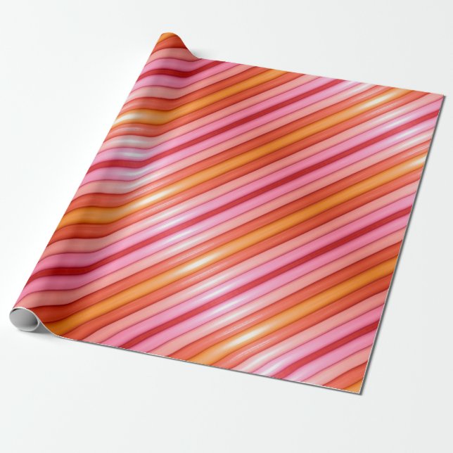 Presente Papel de enrolamento - Listras rosa e vermelha (Desenrolado)
