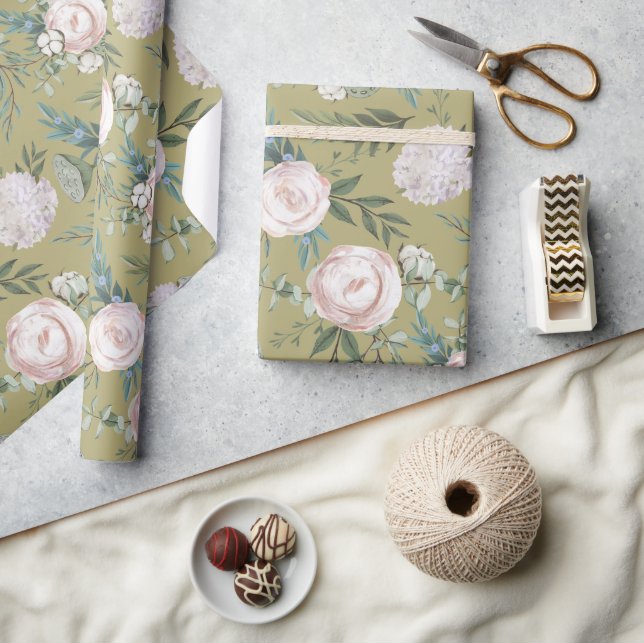 Presente Papel de enrolamento Mauve Rosa Hydrangea Lotus Po (Artesanato)