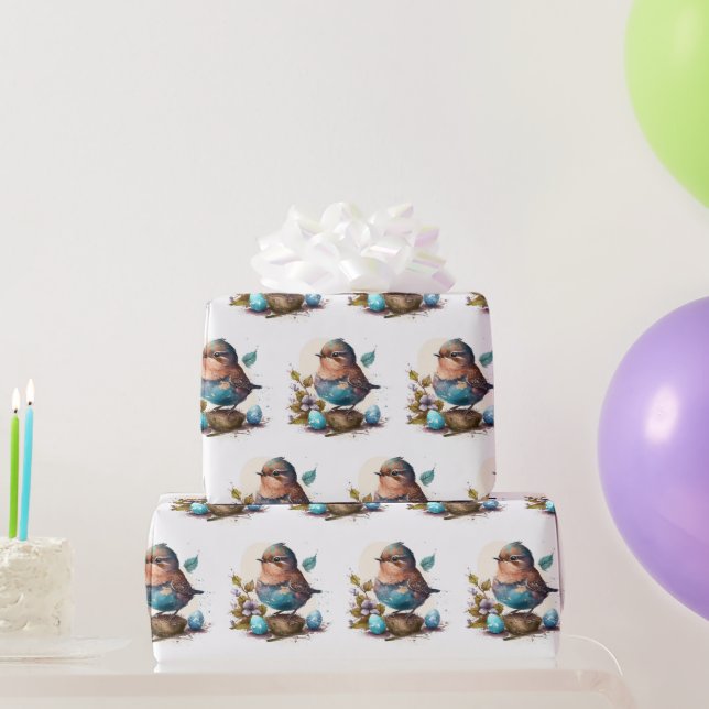 Presente Papel de enrolamento para aves de aquarela adoráve (Presentes para festas)