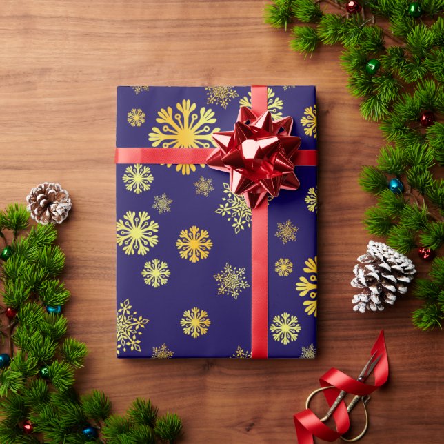 Presente Papel de enrolamento para flocos de neve de ouro E (Presente de Natal)