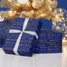 Presente Papel de enrolamento personalizado de nome azul e