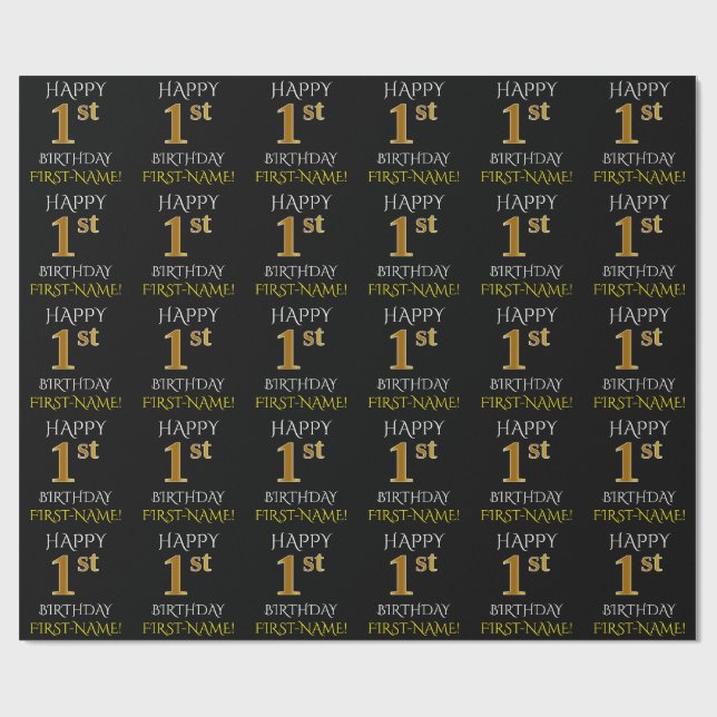 Presente Papel de enrolamento preto, "primeiro aniversario  (Aberto)