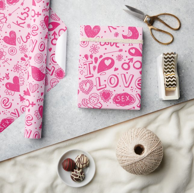 Presente Papel de enrolamento romântico, padrão rosa quente (Artesanato)