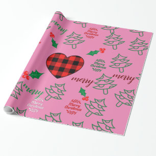 Presente Papel de enrolamento rosa de árvore de Natal feliz