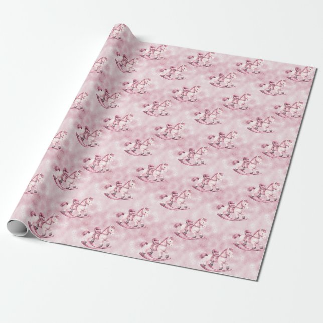 Presente Papel de enrolamento rosa de cavalos-de-chifre (Desenrolado)