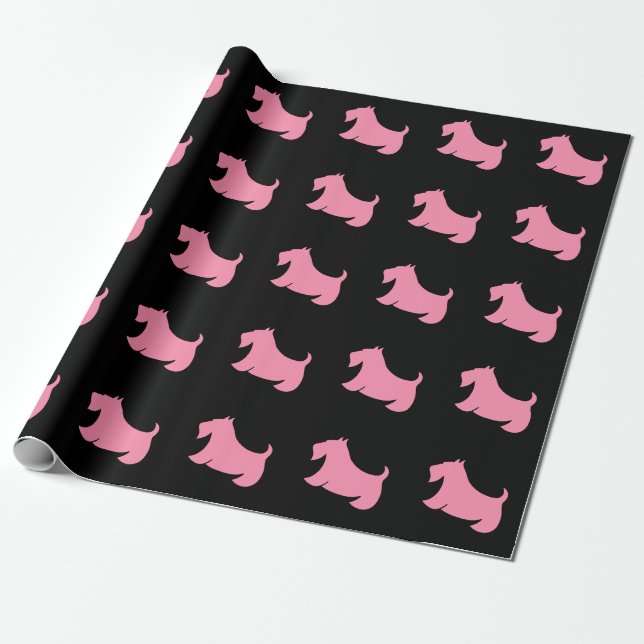 Presente Papel de enrolamento Terrier escocês cor-de-rosa (Desenrolado)