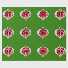 Presente Papel de enrolamento verde do ornamento vermelho e