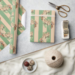 Presente Papel de enrolamento verde e castanho para o urso 