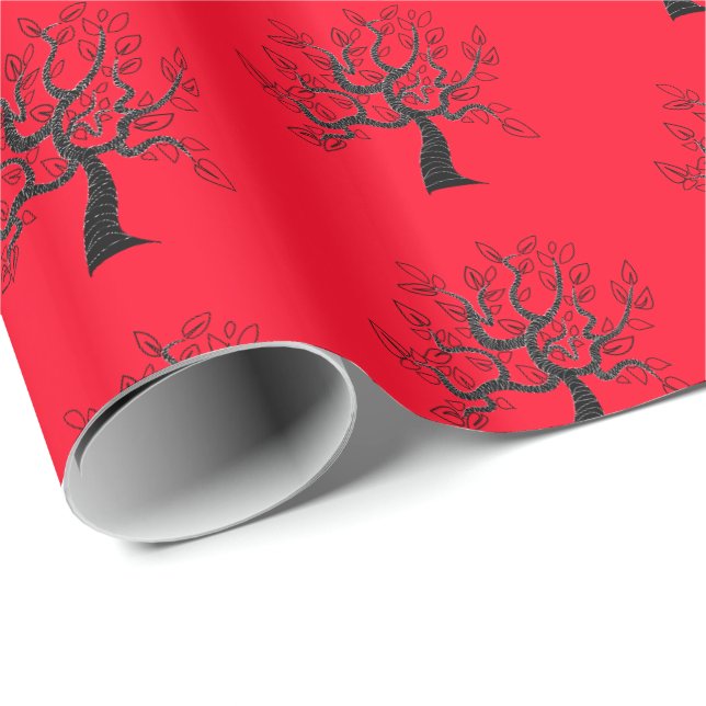 Presente Papel de Enrolamento Vermelho com Árvores - Escolh (Ponta do rolo)