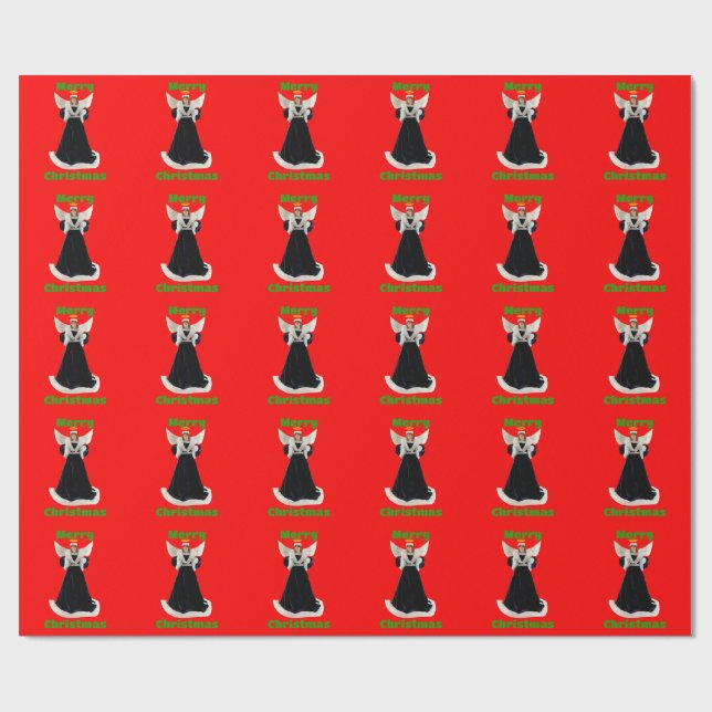 Presente Papel de enrolamento vermelho do anjo veludo preto (Aberto)