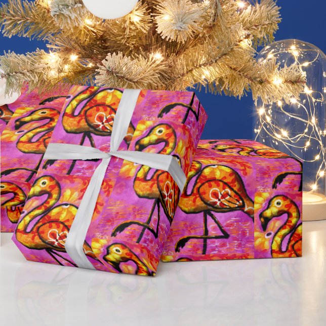 Presente Papel de enrolamento - Whimsical Flamingo Abstrato (Feriados)