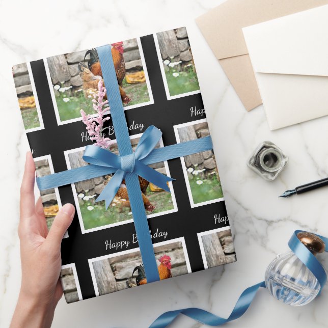 Presente Papel de enrolar de aniversário / Galinhas de galh (Presentear)