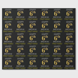 Presente Papel de enrolar preto, "FELIZ 6 ANIVERSÁRIO"