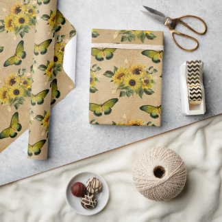 Presente Papel de enrolar Vintage Sunflower e Butterflies