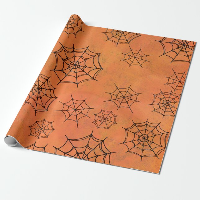 Presente Papel de envolvimento alaranjado preto das Web de (Desenrolado)