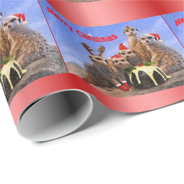 Presente Papel de envolvimento alegre de Meerkats - Natal (Ponta do rolo)