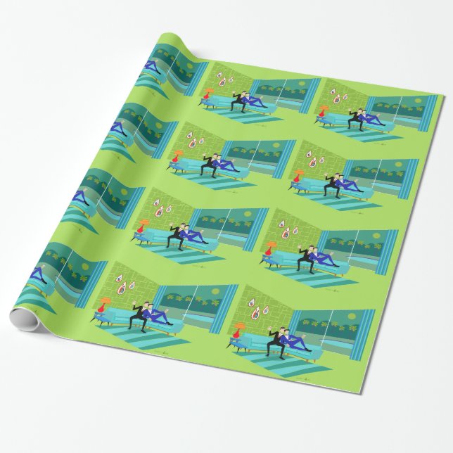 Presente Papel de envolvimento alegre romântico retro do (Desenrolado)