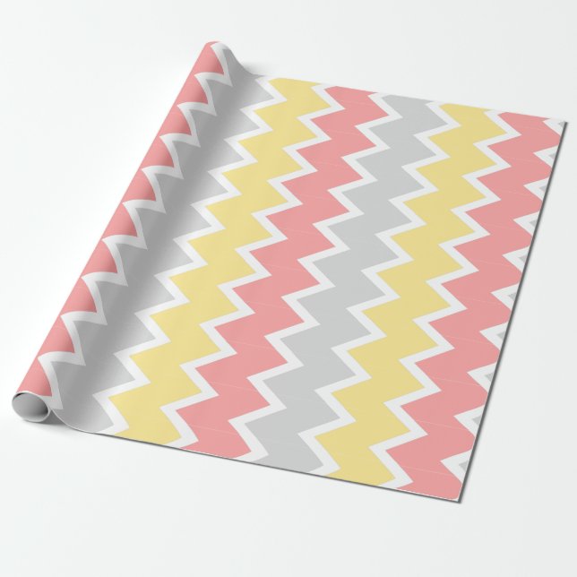 Presente Papel de envolvimento amarelo e cinzento coral da (Desenrolado)