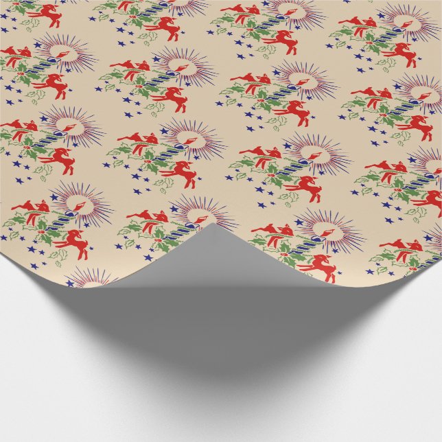 Presente Papel de envolvimento antigo do Natal da rena (Ponta)